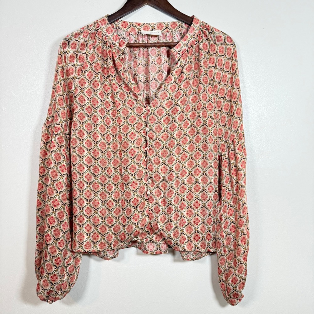 Easy Clothes Medallion Floral Metallic Lurex Blouse Size M/L Pink Gold